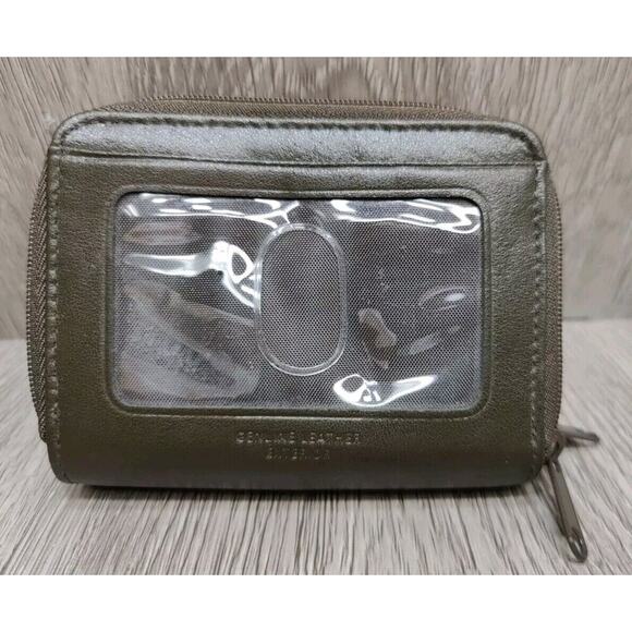 BUXTON Wallet Small Leather Coin Double Zipper Credit Card Holder Greenish Brown - Picture 2 of 10